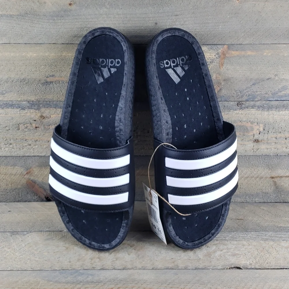 adidas Adilette Boost Men's Slides Sandals Black White Supreme Cushioning